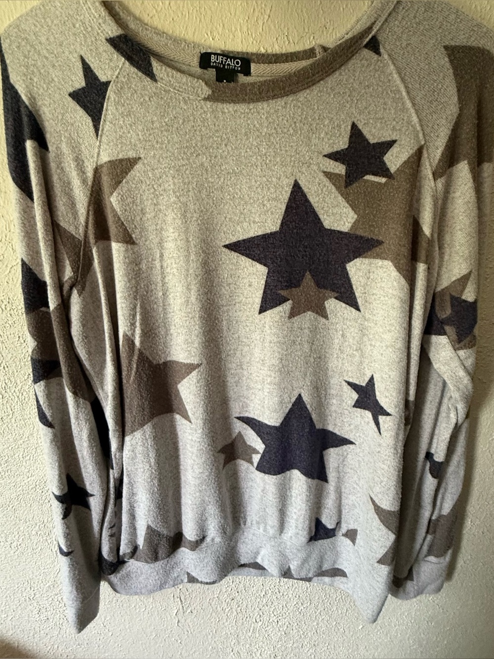 Buffalo David Bitton Taupe Star-Print Crewneck Sweater